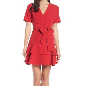 Charles Henry Ruffle Tiered Wrap Dress in Scarlet